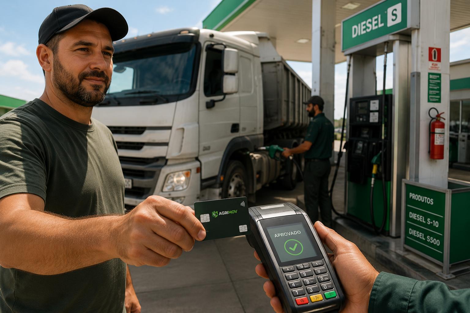Cartão Agrimov sendo usado em um posto na estrada